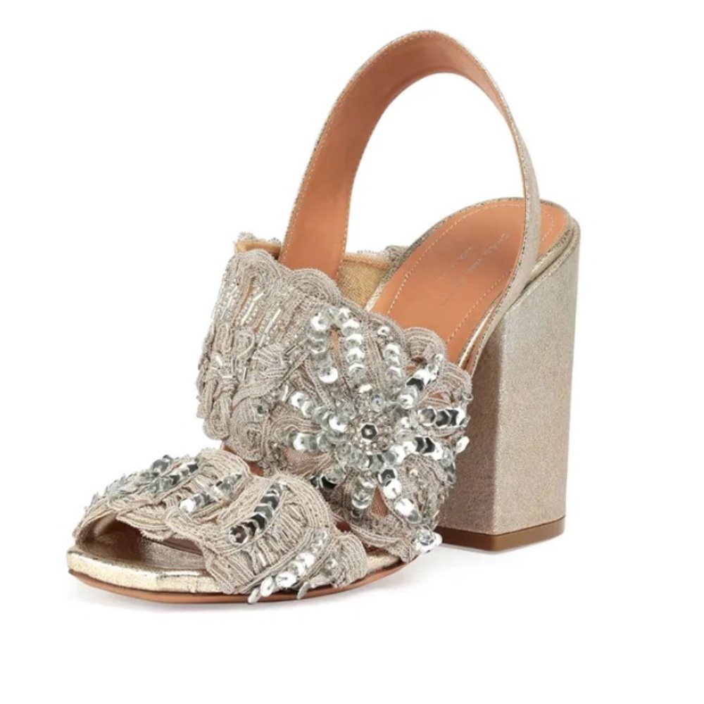 New in box Dries Van Noten silver sequined shoes.